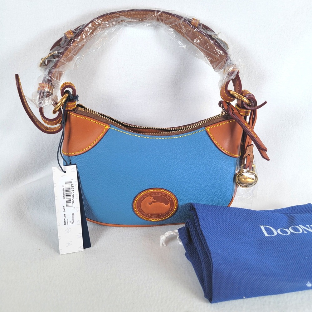 Dooney & Bourke Womens Demi Shoulder Bag All Weather Pebble Leather Denim Blue